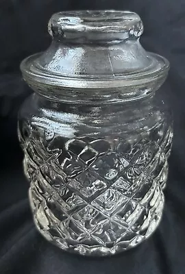 Vintage Clear Pressed Cut Glass Jelly Jam Jar With Lid • $10