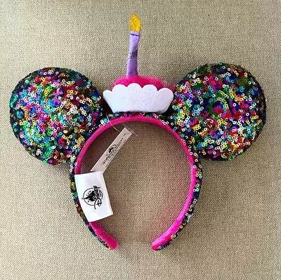 Birthday Cake Colorful Sequins Rainbow Disney Parks Minnie Mouse Ears Headband • $15.39