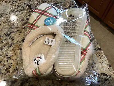 New Disney Mickey Minnie Mouse Christmas Ivory Plaid Slippers Size Large 9/10 • $32.49