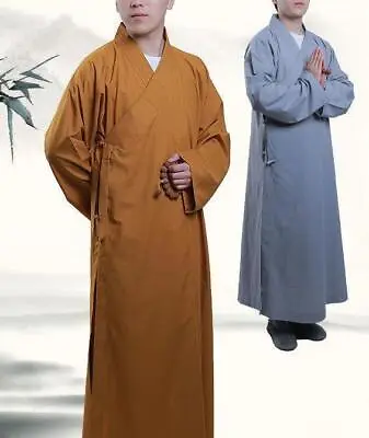 Cotton Shaolin Kung Fu Suit Temple Buddhist Monk Dress Meditation Long Robe Gown • $37.59