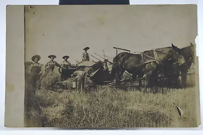 C1900 - Early Horse Drawn Farm Equipment - Haying In Field - RPPC Photo Postcard • $34.99