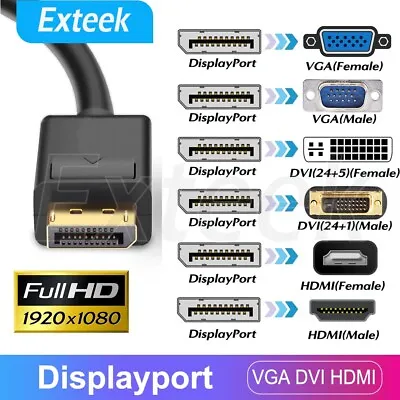 Displayport DP Male To VGA DVI HDMI Female Display Port Converter Adapter Cable • $4.95
