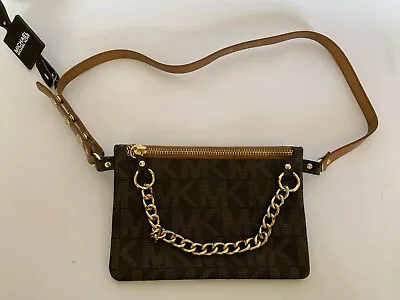 MICHAEL KORS Women MK Signature Brown Chocolate BELT BAG Pouch Funny Pack Size M • $35