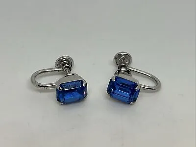 Sterling Silver 925 & Blue Glass Aquamarine Earrings Vintage Screw Back 2.9g  • $39.99
