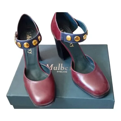 Mulberry Burgundy Leather High Heel Shoes Size 39.5 UK 6.5 • £99.99