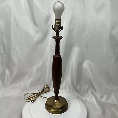 Vintage Table Lamp Mid Century Modern Art Deco Teak Brass Tall • $114.99