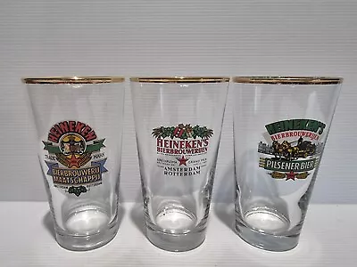 3 X Heineken Beer Glass Gold Rim - 13cm • $19.95