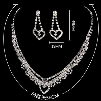 £5.52 • Buy Crystal Rhinestone Bridal Jewelry Set 925 Silver Earrings Necklace Wedding