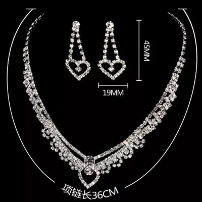 £5.52 • Buy Crystal Rhinestone Bridal Jewelry Set 925 Silver Earrings Necklace Wedding