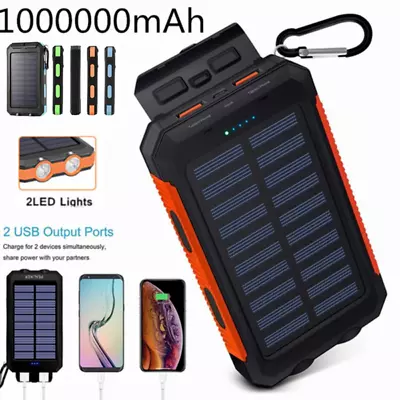 $10.55 • Buy 1000000mAh Solar Power Bank Portable External Battery Dual USB Phone Charger AUS