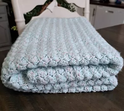 Handmade Baby Blanket Crib Blanket Afghan Blue Green Soft 36 X37.5  • $26