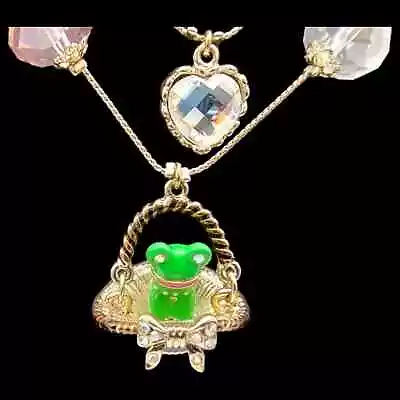 NWT Betsey Johnson Vintage Jewelry Basket Frog Turtle Lily Pad 3 Tiered Necklace • $115