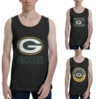 Men's Sleeveless T-Shirt Black Cotton Vest Packers Green Bay Fans Tops Vest T • $22.79