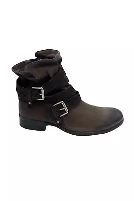 Miz Mooz Leather Buckle Medium Boots Shane Dark Brown • $59.99