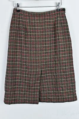 JAEGER Brown Skirt Size 10 Womens Checked 100% Wool Outdoors Outerwear • £19.40