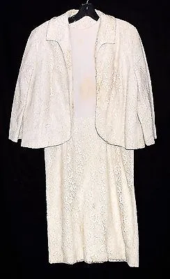 Vintage Mardi Gras New York Cream Floral Lace Dress With Matching Jacket Size M • $34.99