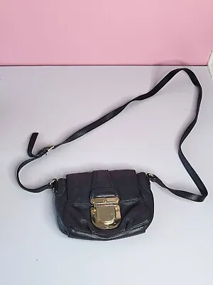 MICHAEL KORS Black Leather CHARLTON Small Crossbody Bag PURSE Gold Clasp • $30