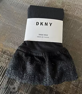 Vintage DKNY Thigh High Sheer Black Tights - Women’s Med/Large- Never Worn-NEW • $14.50