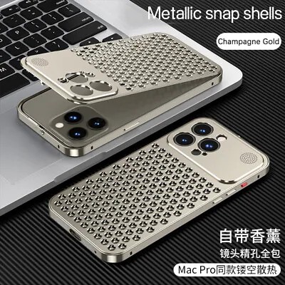 Aluminum Metal Case Hollow Heat Dissipation Aroma Cover For IPhone 15 14 13 12 • £16.79