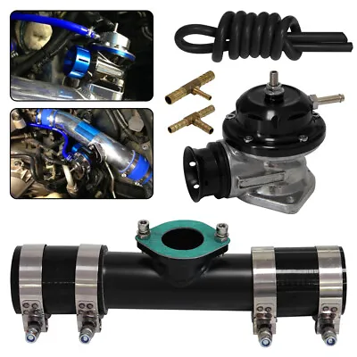 30PSI Blow Off Valve BOV +Type RS 2  Flange Pipe Adapter Silicone Hose Kit Black • $64.12