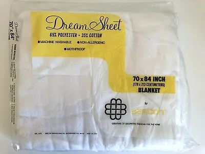 Vintage DREAM SHEET White BEACON BLANKET New Old Stock NOS 60s 70s BEDDING 70x84 • $45