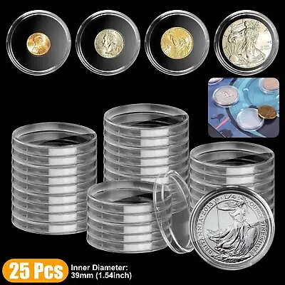 25PCS 39mm Coin Capsule Holder Storage Case For US 1 OZ Silver Or Copper Rounds • $9.98