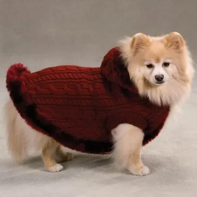 Faux Fur Cable Knit Sweater/Poncho W/ Hood For Dogs By Zack & Zoey In 2 Colors • $25.99