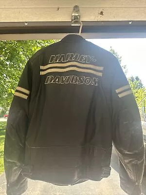 RARE MEN'S HARLEY DAVIDSON MOTORCYCLE JACKET Black Leather  Large Tall • $250