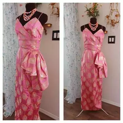 Vintage 60's Bombshell Dress Cameo Of New York Pink Silk Satin Evening Gown XS • $225