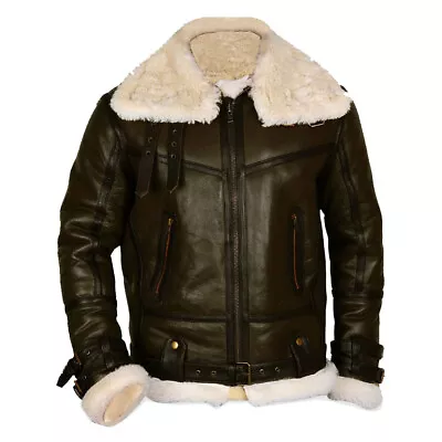 B3 Army Green Shearling Leather Jacket • $190