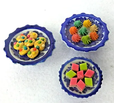 3 VTG Dollhouse Miniature Dessert Plates Ceramic Food Sweets Cookie Tray 2 Inch • $13.60