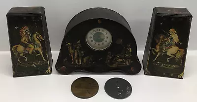Vintage Victory V Gums & Lozenges Advertising Tin Litho Mantle Clock W/Side Cans • $160