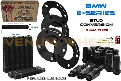 $100.41 • Buy 4 Pc 5MM Black BMW Wheel Spacers + 90mm Racing Stud Conversion 12x1.5 E36 E46 