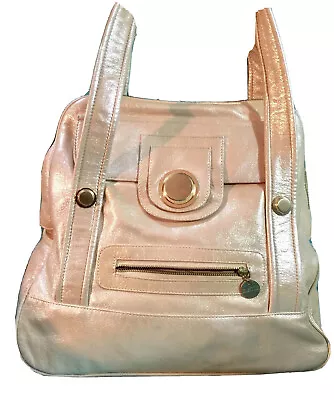 Gustto Shoulder Hobo Satchel Tote Handbag Metallic Pebble Leather Golden Zipped • $44