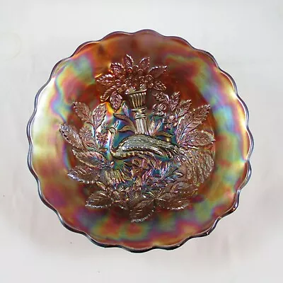 Millersburg Amethyst Purple Peacock & Urn Carnival Glass Lg Flared Bowl   Bw0648 • $274.99