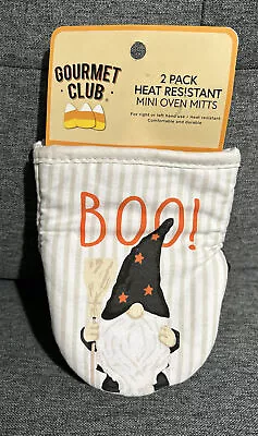 Gourmet Club Heat Resistant Mini Oven Mitts Gnome With Broom  Boo!   2pk Nwt • £13.97