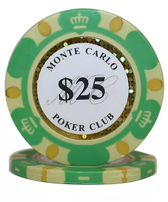 50pcs 14g Monte Carlo Poker Club Casino Poker Chips $25 • $16.99