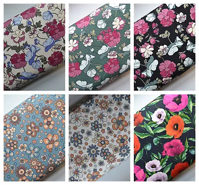 Poppy Summer Floral Printed Cotton Stretch Jersey Fabric Material - 9 Colours • £1.50