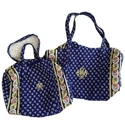 Vera Bradley XL Travel Duffle Bag Set Retired Maison Blue Weekender Floral 2 Pc • $59.90