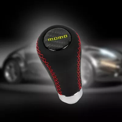 For MOMO Red Stitches Black Leather Manual Car Gear Shift Knob Shifter Lever • $16.88