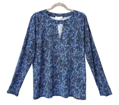 MICHAEL KORS Top Womens Size L RADIANT BLUE Stretch Knit Blouse Career Travel • $26.49