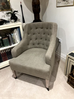 £1100 • Buy Neptune Ameila Tufted Armchair Hugo Sage/Chloe Moss Linen Oak Legs