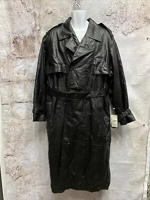 NWT Timothy Daniels Long Black Leather Button Front Trench Over Coat Duster E3 • $99.99