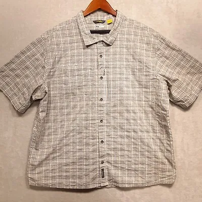 Cabelas Mens Coolmax Short Sleeve Button Shirt Sz.2XL/Biege-Blue/Zip Pocket  • $16.89