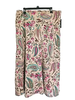 NWT East 5th Skirt Women's Size 18 Beige Floral Paisley Lined Linen Blend Midi  • $19