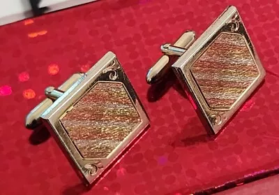 Vintage SWANK Cufflinks Gold Tone Large Chunky Square Concave 3 Colored Metals • $9.99