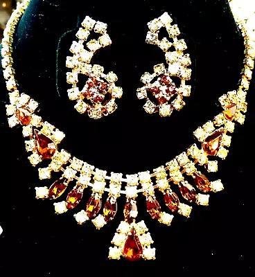 Juliana Set 1963 With Clear Champagne & Amber Austrian Crsytal Stones. • $159.99