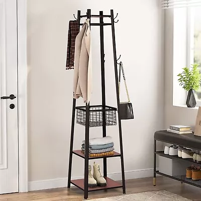 Hall Tree Coat Rack Stand Entryway Clothes Hanger Storage 8 Hooks Shelf Stand • $76.43