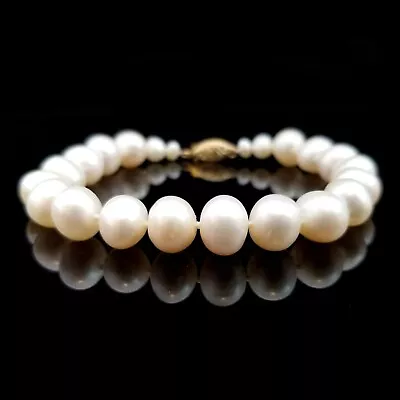 Vintage 14k White Cultured Pearl Bracelet 7 1/2 Inches Gold Clasp 9.8mm Beads • $125