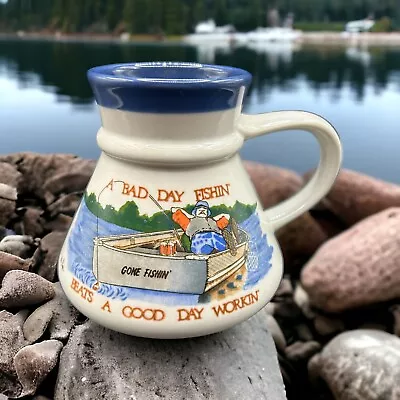 VTG Wide Bottom Travel Mug No Spill Non-Slip A Bad Day Fishing’ • $18